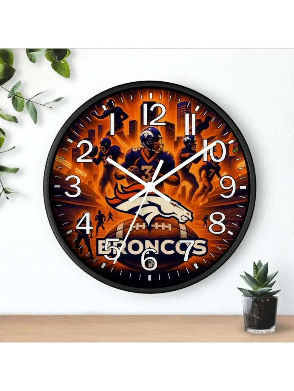 REVERSE TICKING CLOCK DENVER BRONCOS Glow In The Dark Wall Clock New!